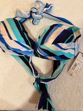 Striped Halter Swim Top in Blue, Teal & Cream